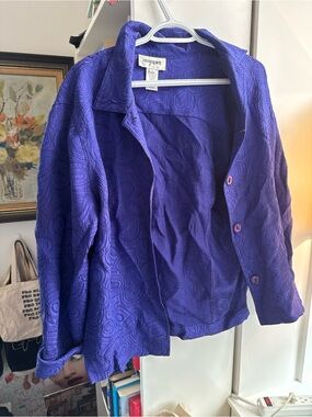 Easy Spirit Purple Textured Button-Front Blouse